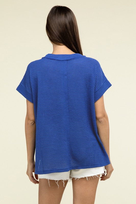 Brushed Waffle Exposed-Seam Short Sleeve Top - Nexusni