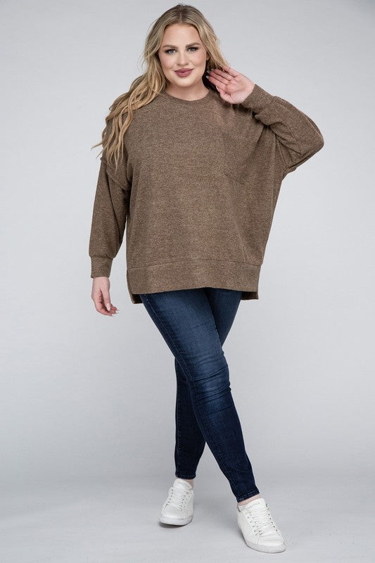 Plus Brushed Melange Drop Shoulder Sweater - Nexusni