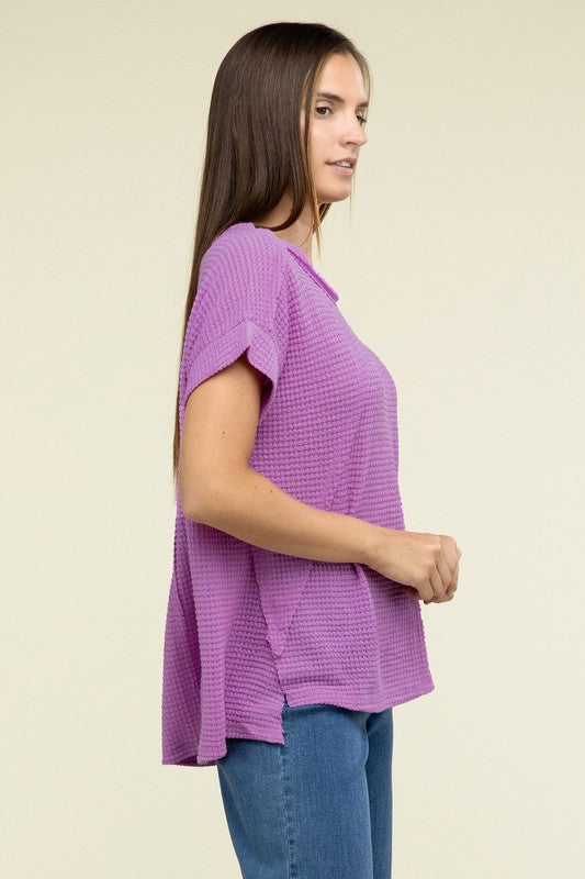 Brushed Waffle Exposed-Seam Short Sleeve Top - Nexusni