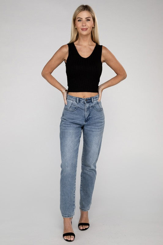 Ribbed Scoop Neck Cropped Sleeveless Top - Nexusni