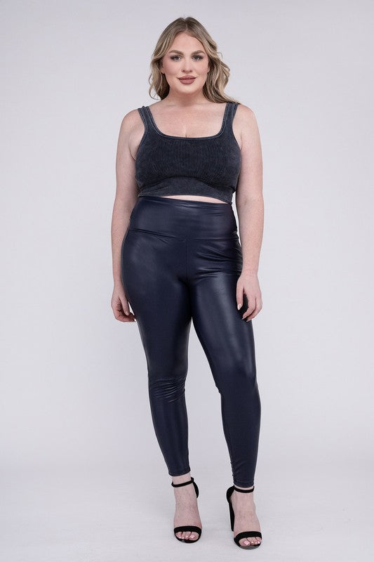 Plus High Rise Faux Leather Leggings - Nexusni