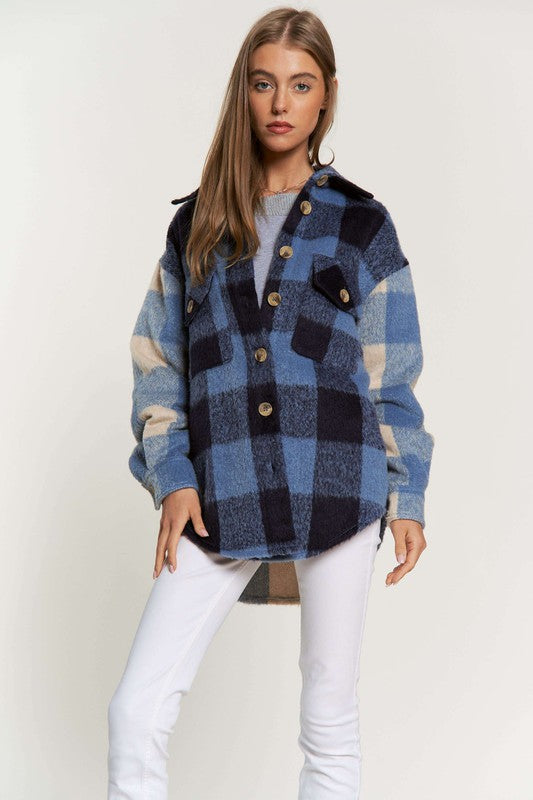 Plaid Chest Pocket Detail Shacket - Nexusni