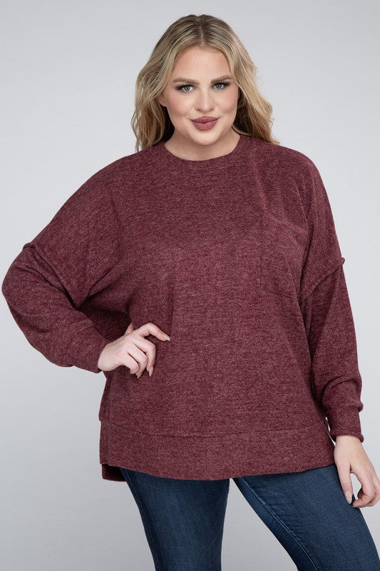 Plus Brushed Melange Drop Shoulder Sweater - Nexusni