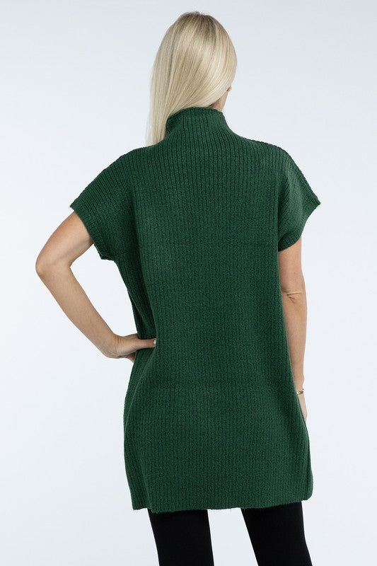 Mock Neck Short Sleeve Sweater Dress with Pocket - Nexusni