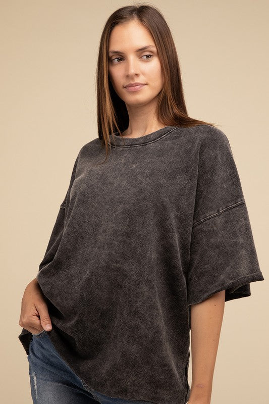 French Terry Washed Drop Shoulder Short Sleeve Top - Nexusni