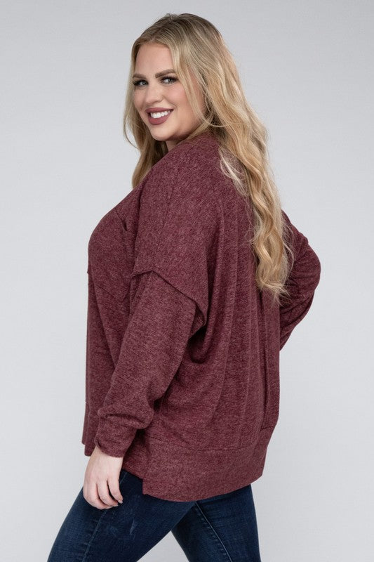 Plus Brushed Melange Drop Shoulder Sweater - Nexusni