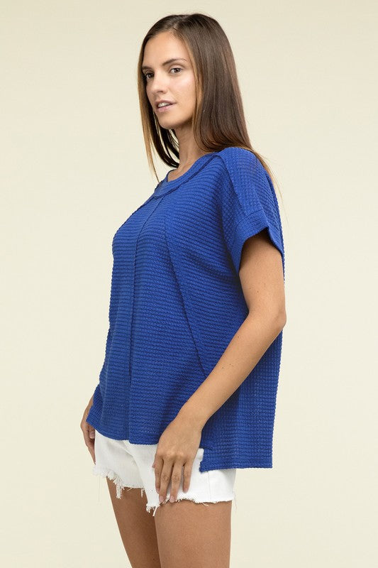 Brushed Waffle Exposed-Seam Short Sleeve Top - Nexusni