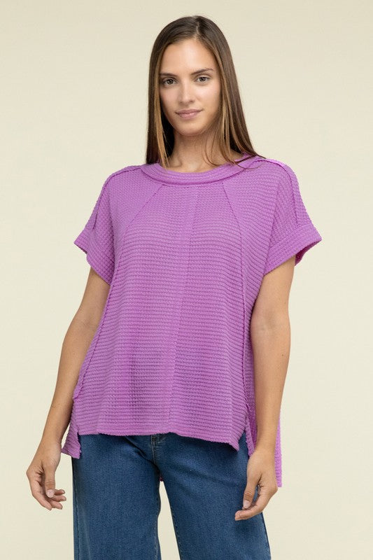 Brushed Waffle Exposed-Seam Short Sleeve Top - Nexusni