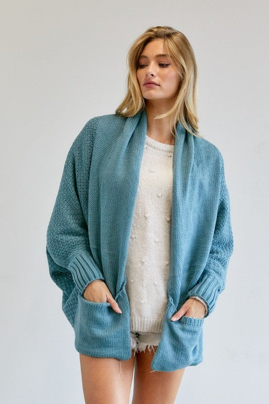 Pattern Knit Dolman Sleeve Solid Slouch Cardigan - Nexusni