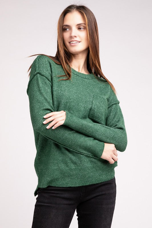 Melange Hi-Low Hem Round Neck Sweater - Nexusni