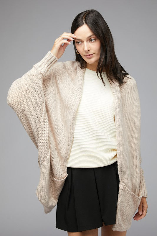 Pattern Knit Dolman Sleeve Solid Slouch Cardigan - Nexusni