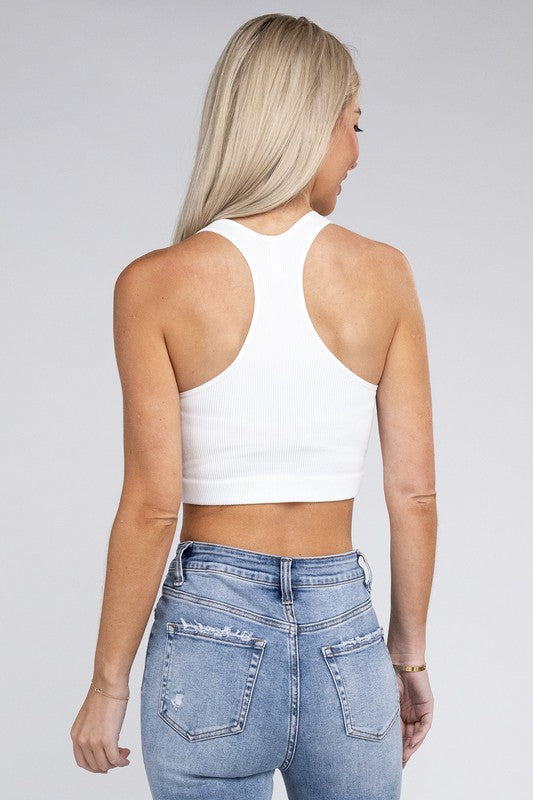 Ribbed Cropped Racerback Tank Top - Nexusni