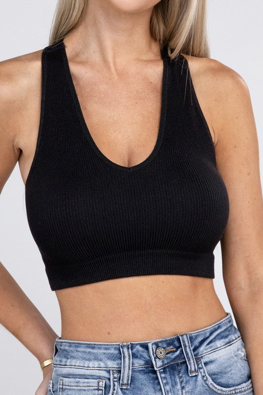 Ribbed Cropped Racerback Tank Top - Nexusni