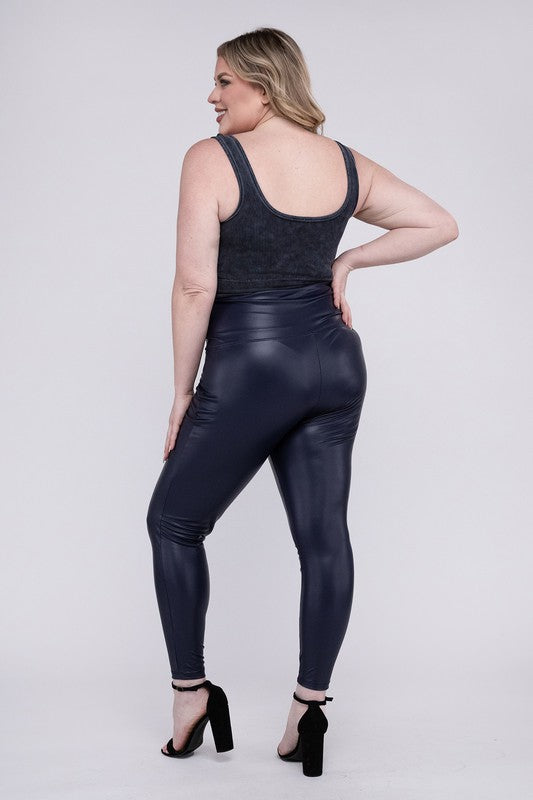 Plus High Rise Faux Leather Leggings - Nexusni