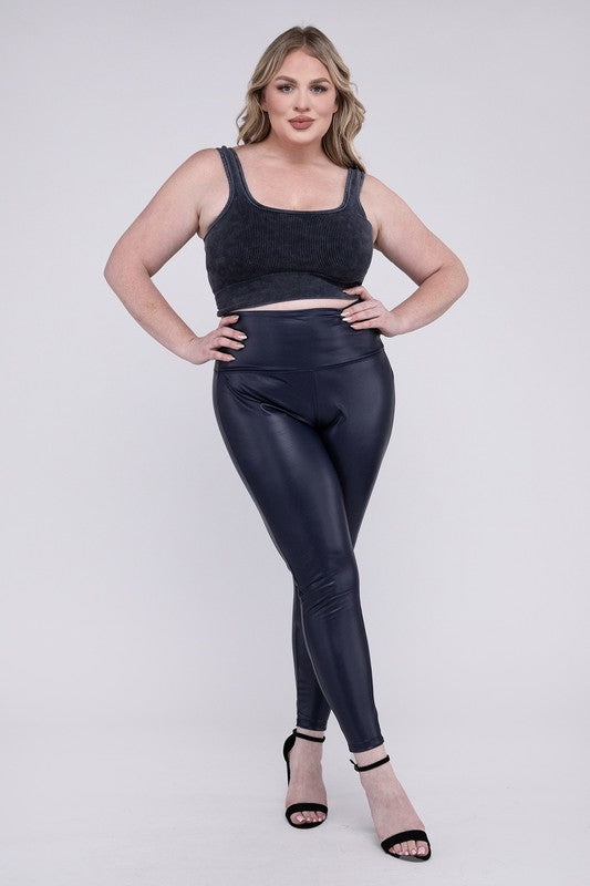 Plus High Rise Faux Leather Leggings - Nexusni