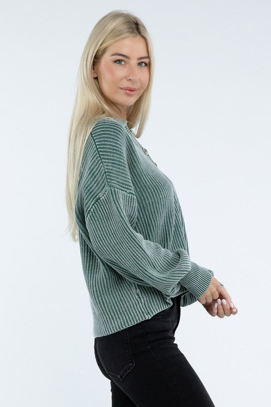 Washed Collared Henley Sweater - Nexusni