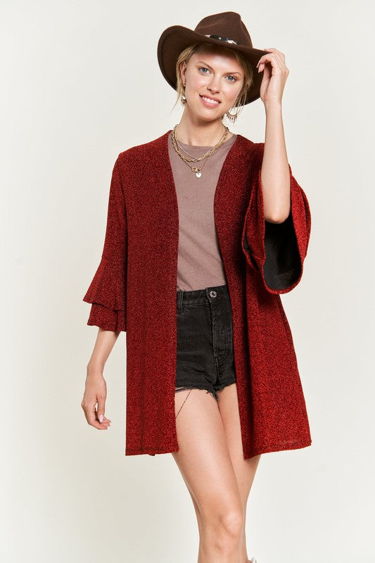 Glitter bell sleeve kimono style cardigan PLUS - Nexusni