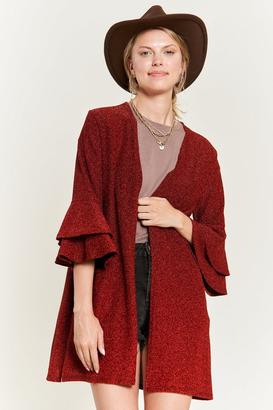 Glitter bell sleeve kimono style cardigan PLUS - Nexusni