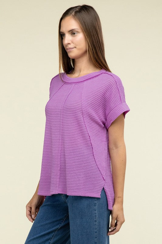 Brushed Waffle Exposed-Seam Short Sleeve Top - Nexusni