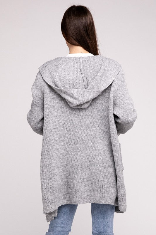 Hooded Open Front Sweater Cardigan - Nexusni