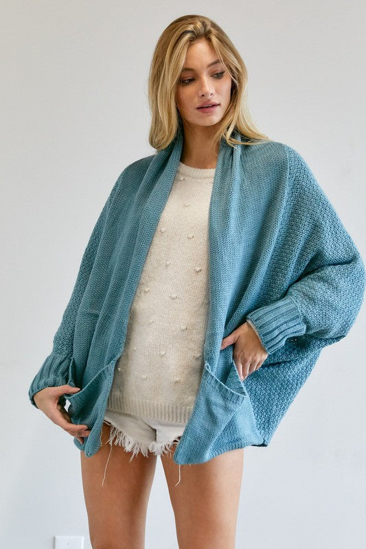 Pattern Knit Dolman Sleeve Solid Slouch Cardigan - Nexusni