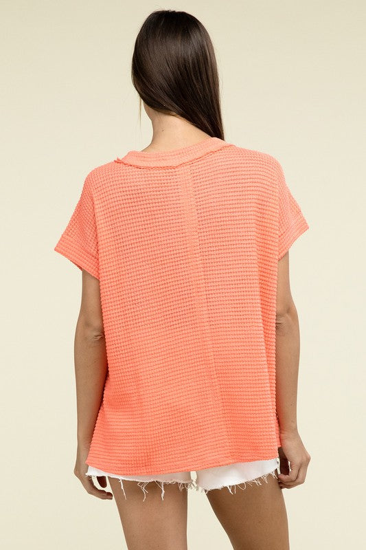 Brushed Waffle Exposed-Seam Short Sleeve Top - Nexusni