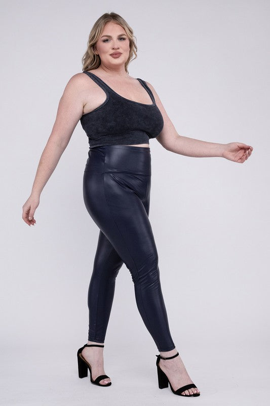 Plus High Rise Faux Leather Leggings - Nexusni