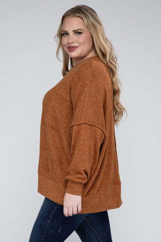 Plus Brushed Melange Drop Shoulder Sweater - Nexusni