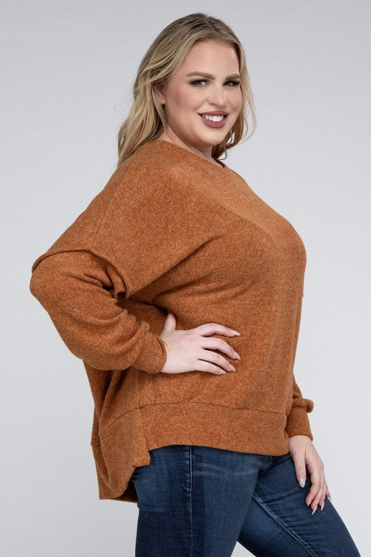 Plus Brushed Melange Drop Shoulder Sweater - Nexusni