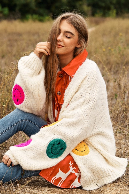 The Fuzzy Smile Long Bell Sleeve Knit Cardigan - Nexusni