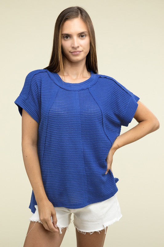 Brushed Waffle Exposed-Seam Short Sleeve Top - Nexusni