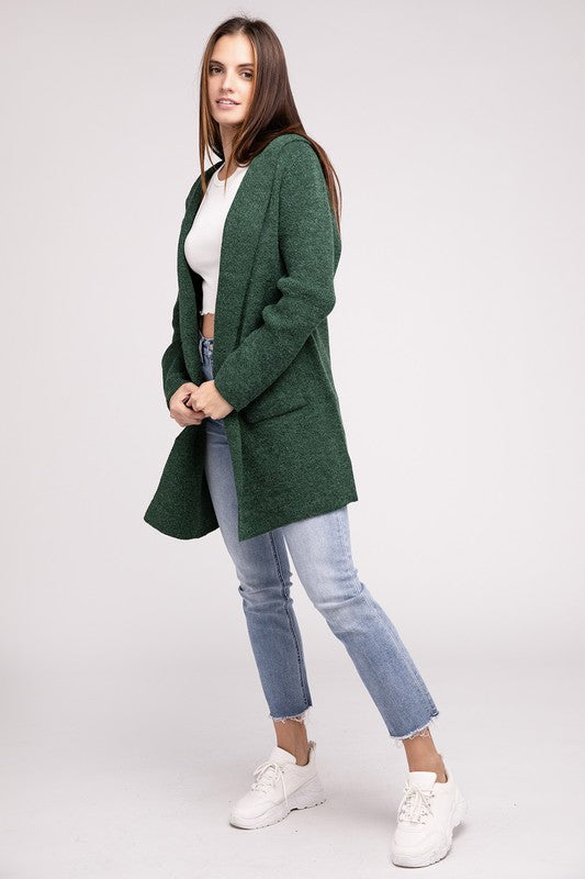 Hooded Open Front Sweater Cardigan - Nexusni