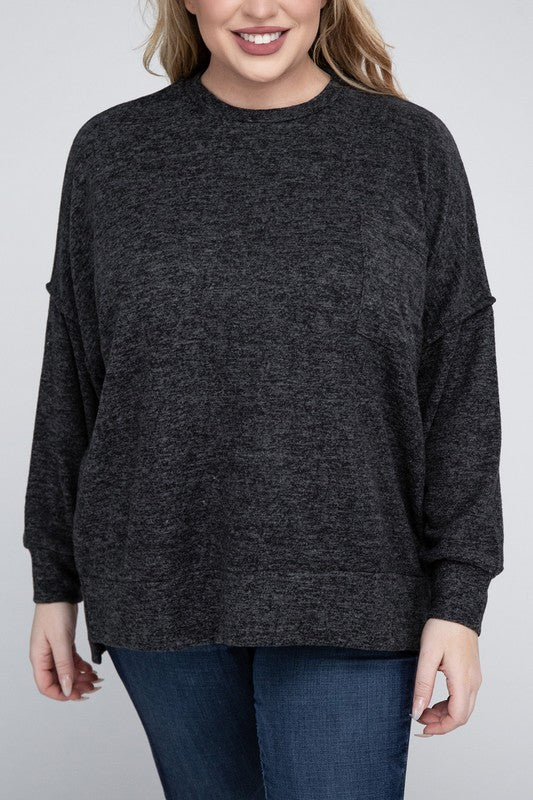 Plus Brushed Melange Drop Shoulder Sweater - Nexusni