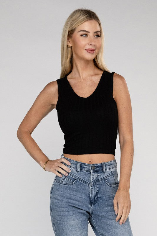 Ribbed Scoop Neck Cropped Sleeveless Top - Nexusni