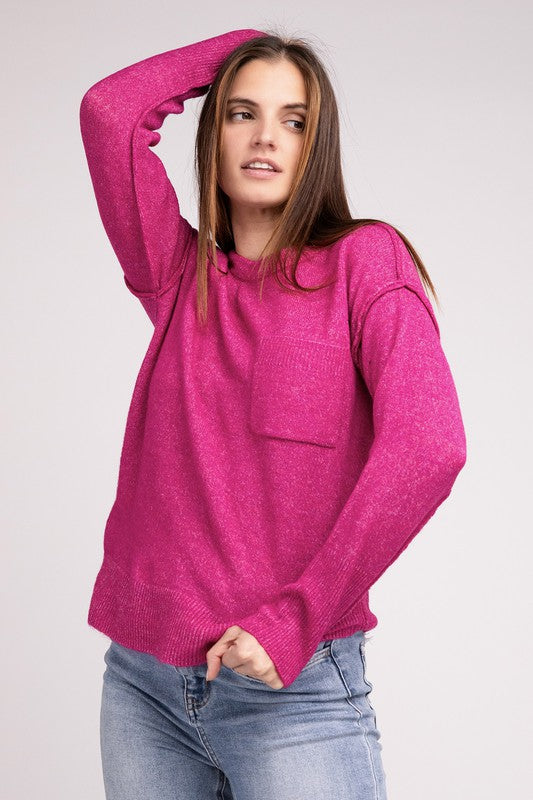 Melange Hi-Low Hem Round Neck Sweater - Nexusni