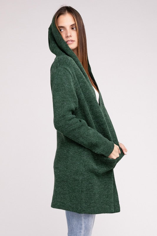 Hooded Open Front Sweater Cardigan - Nexusni