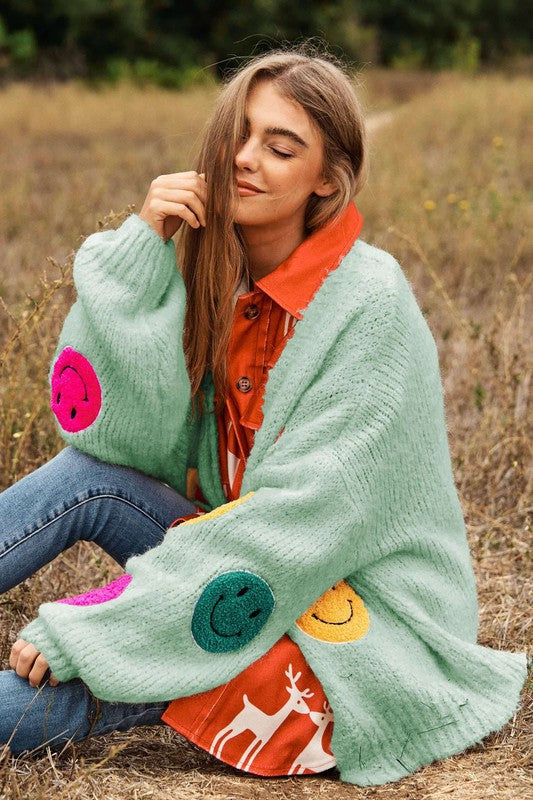 The Fuzzy Smile Long Bell Sleeve Knit Cardigan - Nexusni