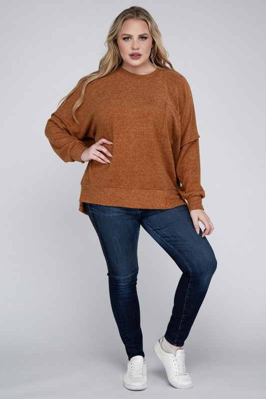 Plus Brushed Melange Drop Shoulder Sweater - Nexusni