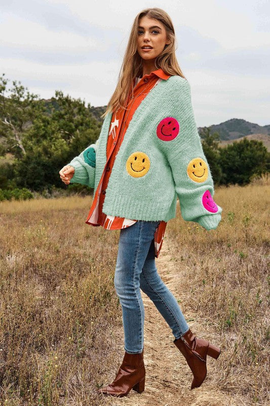 The Fuzzy Smile Long Bell Sleeve Knit Cardigan - Nexusni