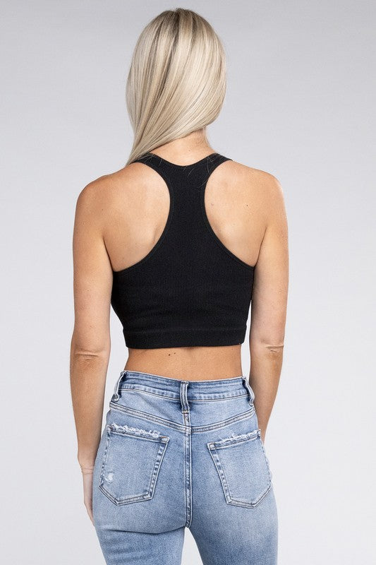 Ribbed Cropped Racerback Tank Top - Nexusni