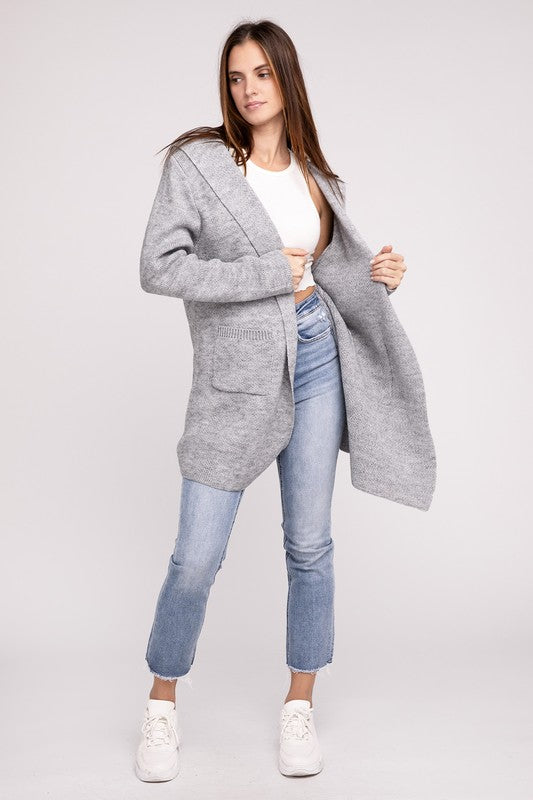 Hooded Open Front Sweater Cardigan - Nexusni