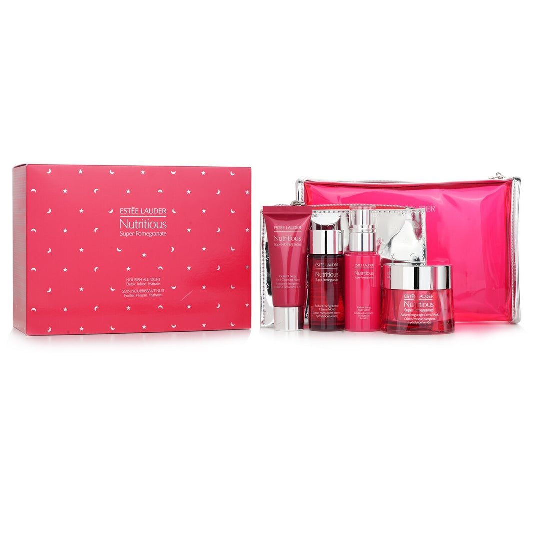 ESTEE LAUDER - Nutritious Super-Pomegranate Nourish All Night Set: Night Creme+ Milky Lotion+ Lotion Intense Moist+ Cleansing Form ... 4pcs+2bags - Nexusni