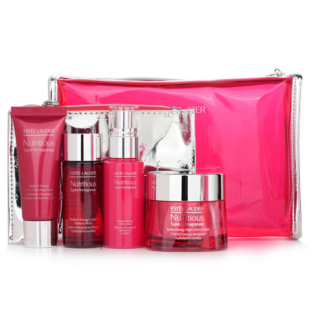 ESTEE LAUDER - Nutritious Super-Pomegranate Nourish All Night Set: Night Creme+ Milky Lotion+ Lotion Intense Moist+ Cleansing Form ... 4pcs+2bags - Nexusni