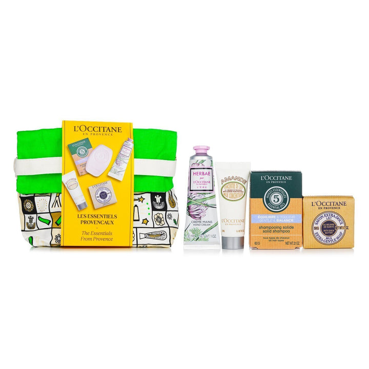 L'OCCITANE - Les Essentiels Body Set : Almond Mlik 20ml + Solid Shampoo 60g + Body Soap 50g + Hebae L'aeu Hand Cream 30ml 698662 4pcs+1bag - Nexusni