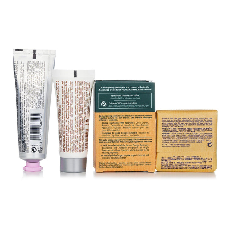 L'OCCITANE - Les Essentiels Body Set : Almond Mlik 20ml + Solid Shampoo 60g + Body Soap 50g + Hebae L'aeu Hand Cream 30ml 698662 4pcs+1bag