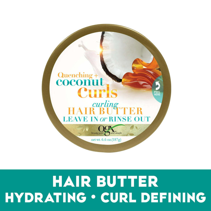 OGX Quenching + Coconut Curls Curling Hair Butter, Deep Moisture Leave-In Hair Mask, 6.6 oz - Nexusni