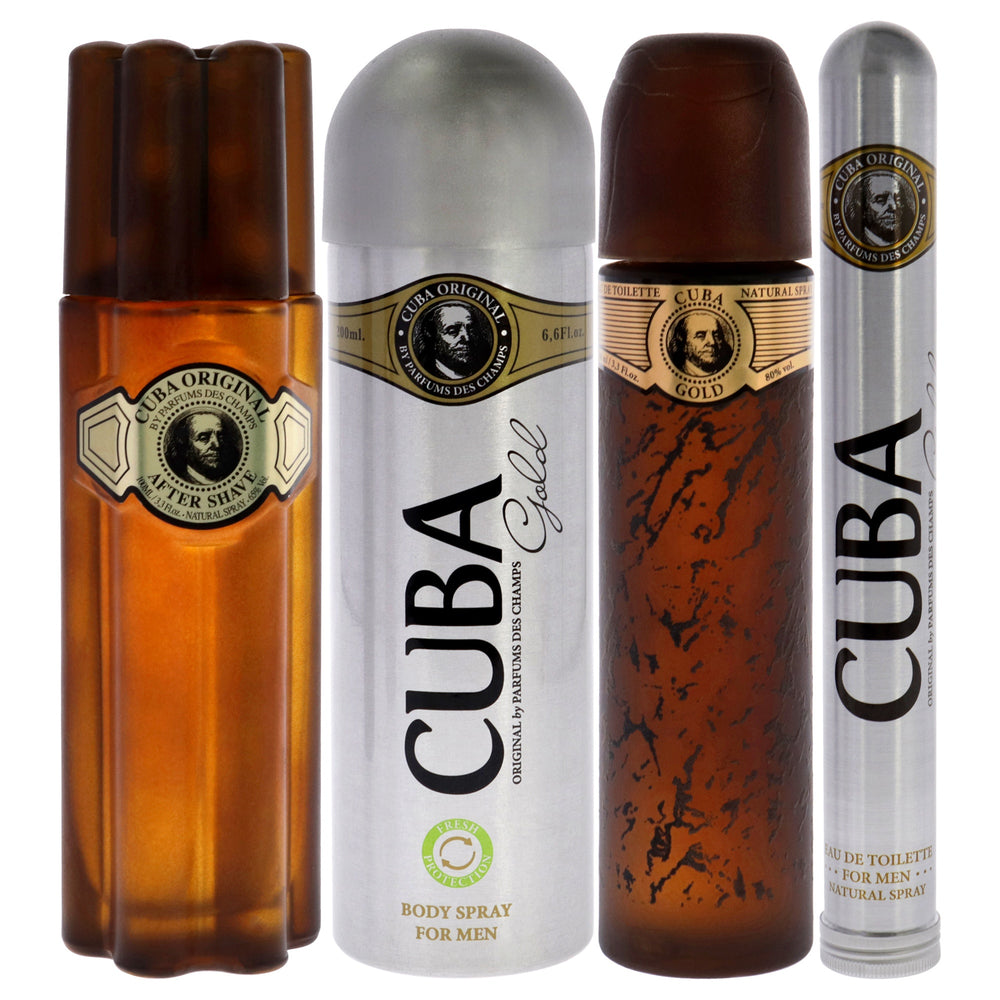 Cuba Gold by Cuba for Men - 4 Pc Gift Set 3.3oz EDT Spray, 1.17oz EDT Spray, 6.6oz Deodorant Spray, 3.3oz After Shave, Buckett - Nexusni