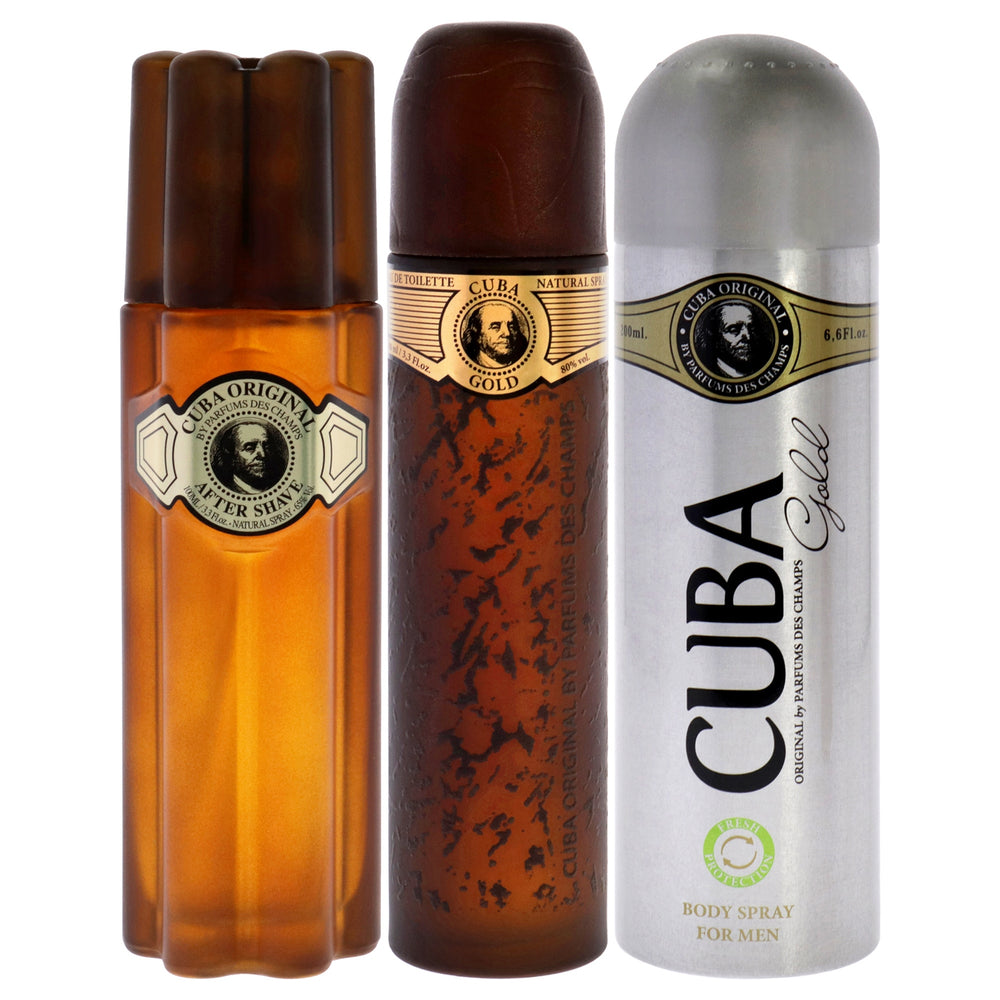 Cuba Gold by Cuba for Men - 3 Pc Gift Set 3.3oz EDT Spray, 6.6oz Deodorant Spray, 3.3oz After Shave - Nexusni