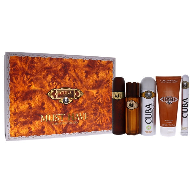 Cuba Gold Must Have by Cuba for Men - 5 Pc Gift Set 3.3oz EDT Spray; 1.17oz EDT Spray; 3.3oz After Shave; 6.7oz Body Spray; 6.7oz Shower Gel