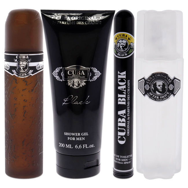 Cuba Black by Cuba for Men - 4 Pc Gift Set 3.4oz EDT Spray; 1.7oz EDT Spray; 3.3oz After Shave; 6.7oz Shower Gel